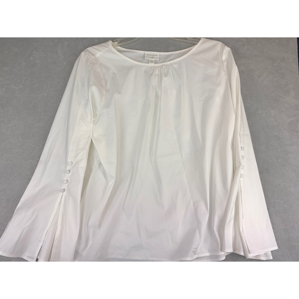 Christian Siriano for J. Jill Petite LG White Bell Sleeve Button Detail‎ Blouse
